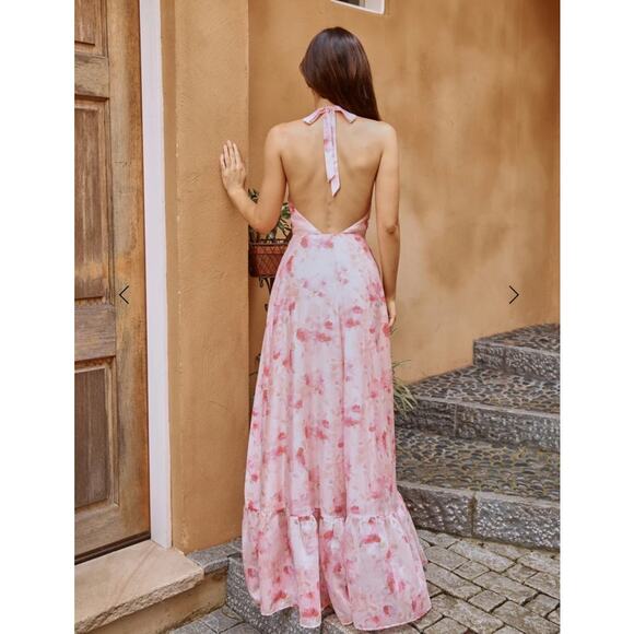 Hello Molly Tree Island Pink Halter Maxi Dress Women’s Size 6 Flowy Formal - Picture 9 of 11